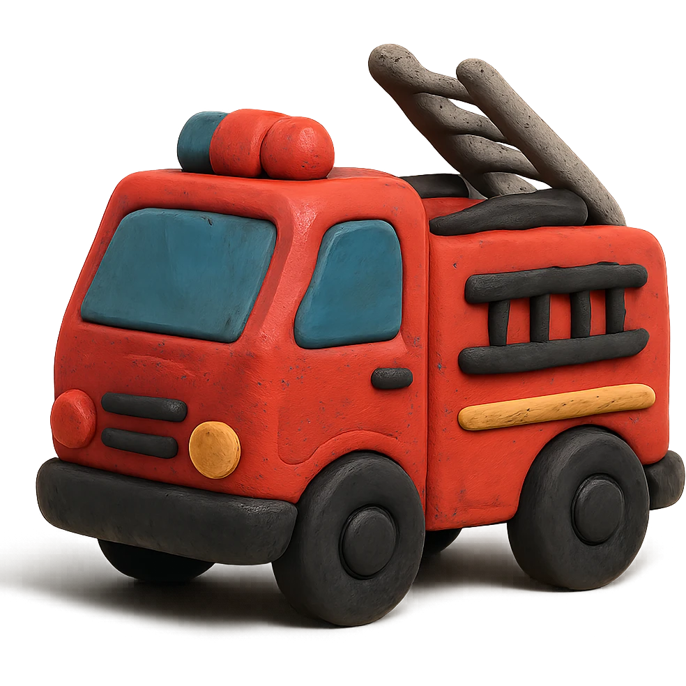 red and black fire truck in claymation style emoji