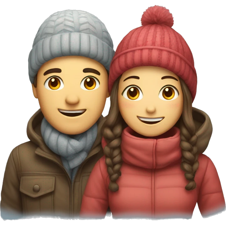 smiling couple in winter attire emoji