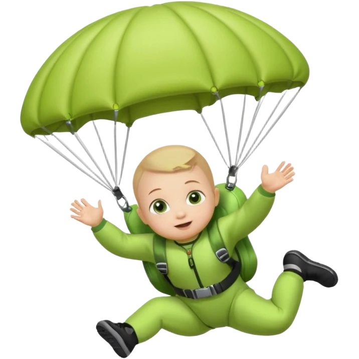 Skydiving baby with parachute and UFO lime emoji