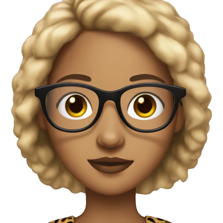 Girl with black hair and cheetah print glasses light skin  emoji