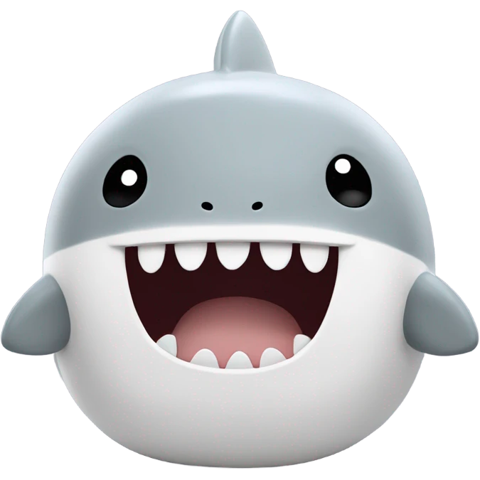 small round shark squishmallow, gray with white belly, tiny cute smile, black eyes emoji