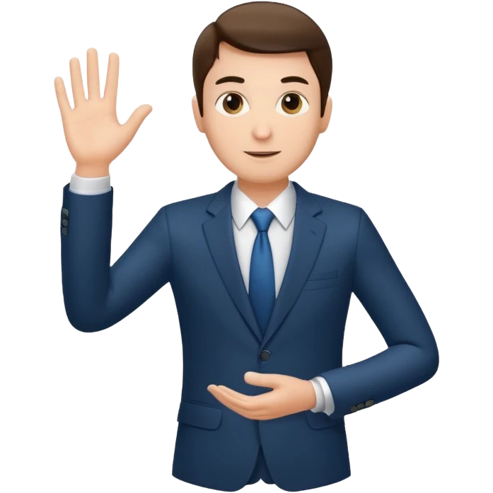 The businessman extends his hand to the side, as if he is about to take something. emoji