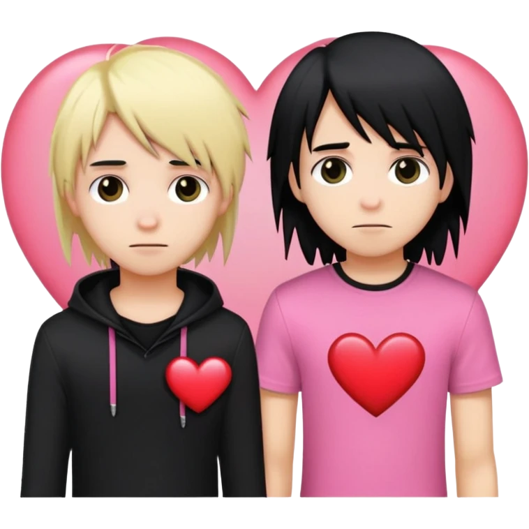 Emo boy Black clothes with long black emo hair long blonde girl pink clothes couple heart emoji