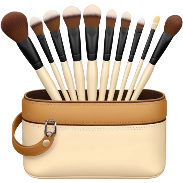Cream make up brushes in case emoji