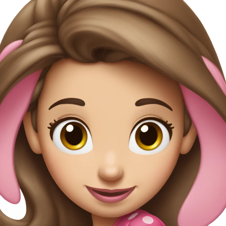 Minnie Mouse long brown hair and pink Minnie Mouse ears emoji