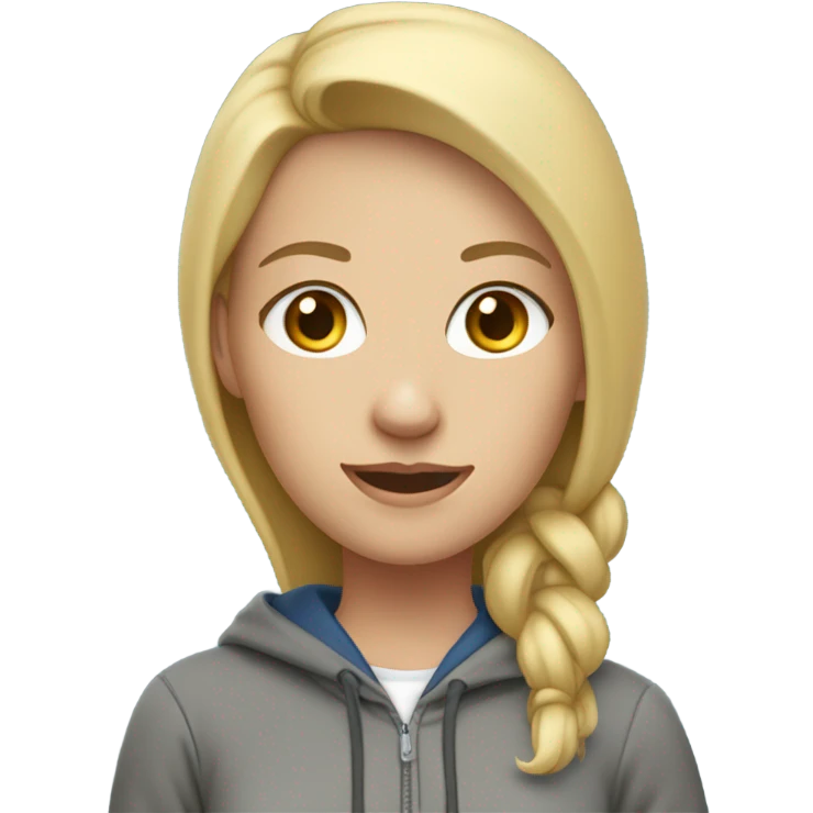 Blonde blue eyed female teacher wearing sweats and a hoodie  emoji