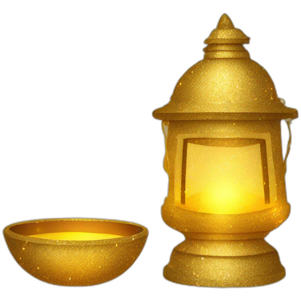 Golden glitter border Diya and lantern emoji