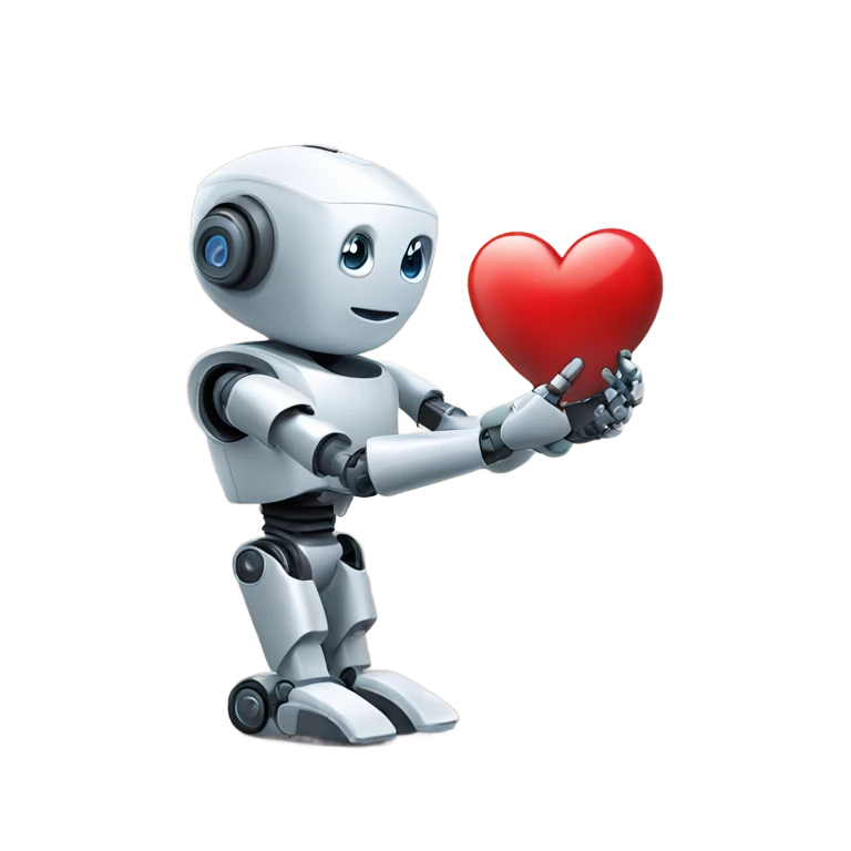 the robot holds a heart in its hand emoji