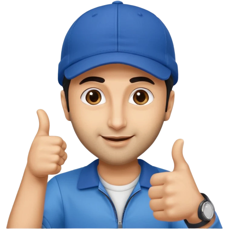 generate a pretty bratz emoji of ranbir kapoor wearing a blue cap and doing a thums up emoji