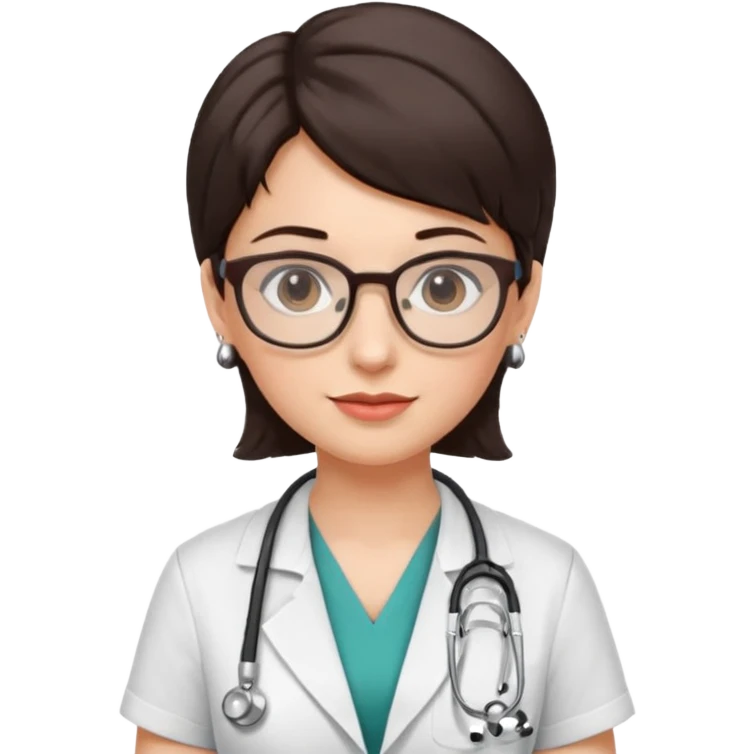 female doctor short dark brown hair with glasses and earings emoji
