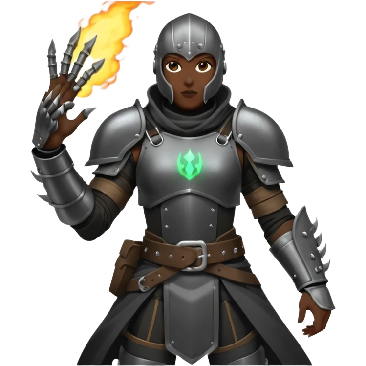 IRON FANG Look: Heavier dark armor with matte steel plates and claw marks Weapon: Retractable glowing energy claws from gauntlets Extras: Smoke bombs clipped to belt Vibe: Silent, intimidating, fiercely loyal Stance: Emerging from smoke, claws extended emoji