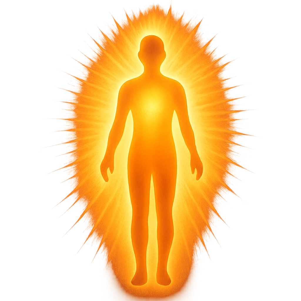 a stylized human silhouette with a radiant aura, representing a soul, radiant aura, stylized human silhouette emoji