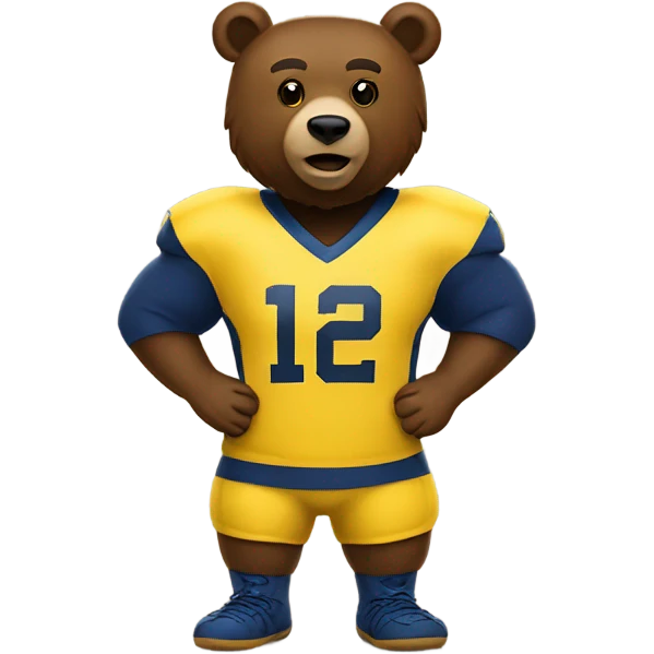 A brown bear wearing a yellow and blue University of Michigan jersey  emoji