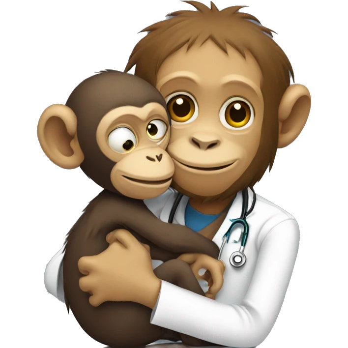 A monkey in a doctor's costume hugging a homeless monkey emoji