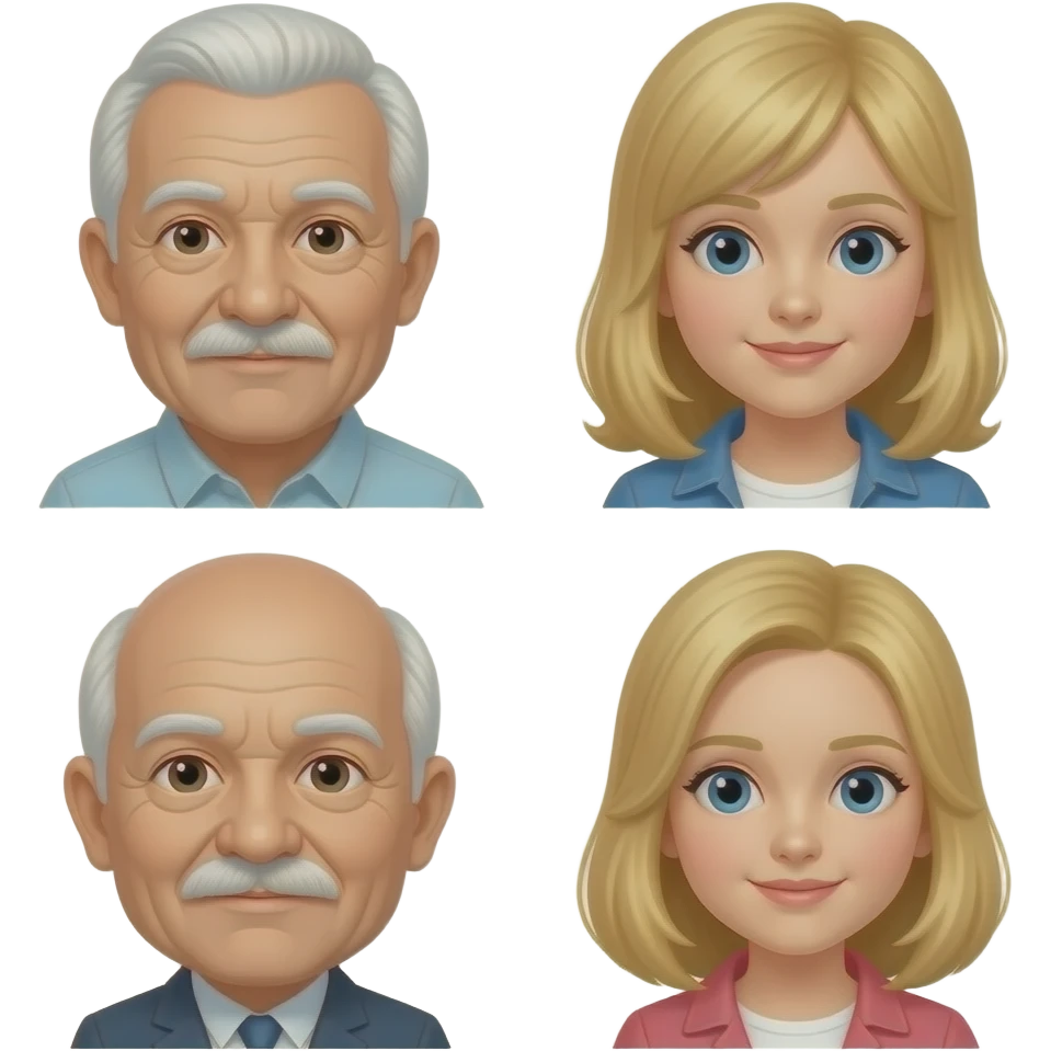 Older man balding on top with white hair a mustache with how blond girl emoji