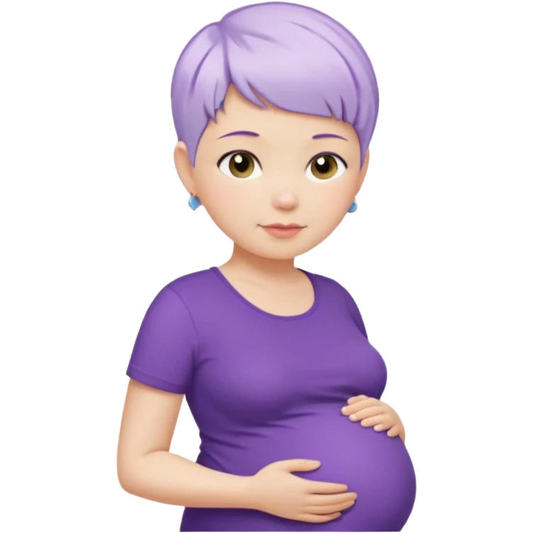 pregnant woman with purple shirt and short pixie cut WHITE hair. only show head, nech and abdomen emoji