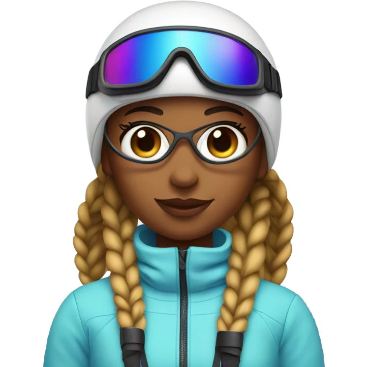 Cool girl with braids and a ski helmet and ski goggles  emoji