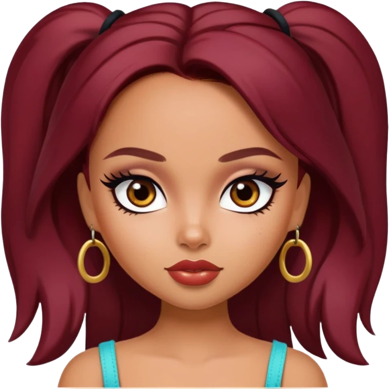 pretty bratz girl, latina, dark red hair,  brown eyes, black eyeliner, tan skin emoji