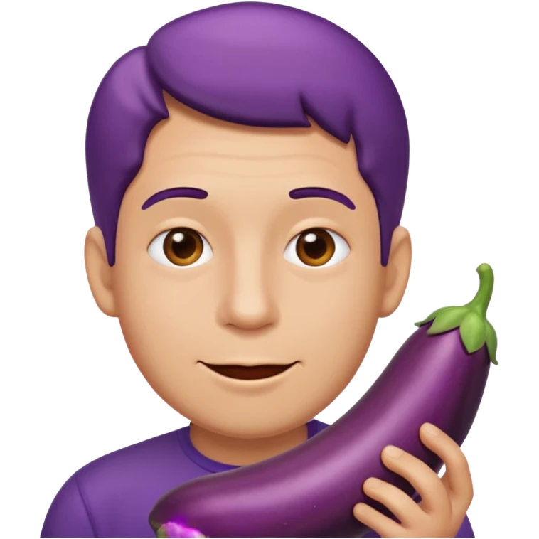 man eating a big eggplant, apple emoji style emoji