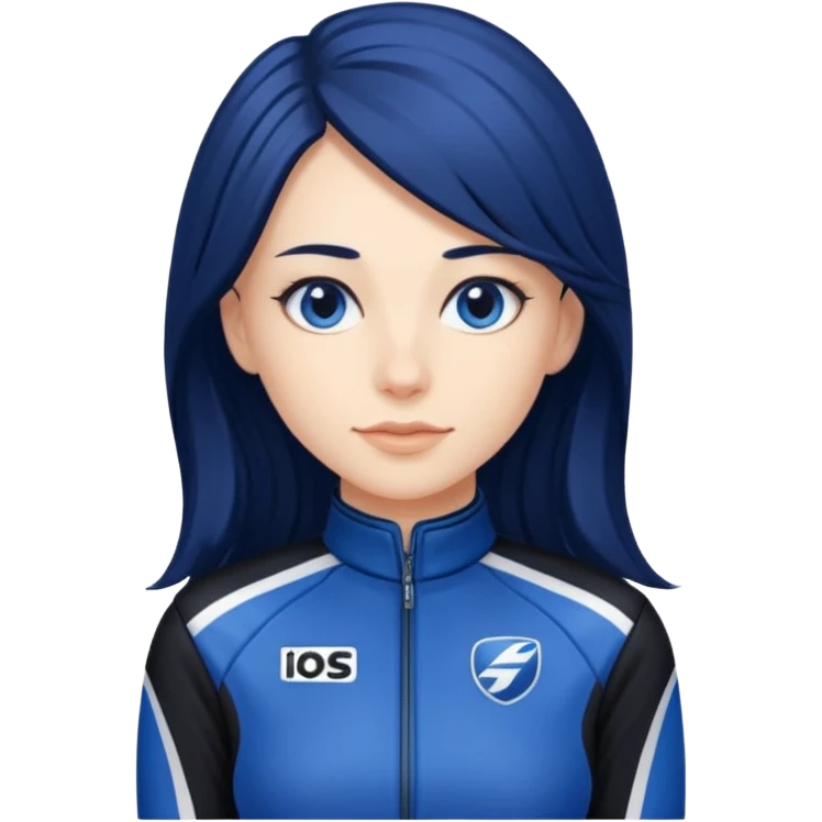 dark blue long hair woman with black racing outfit with blue strips emoji