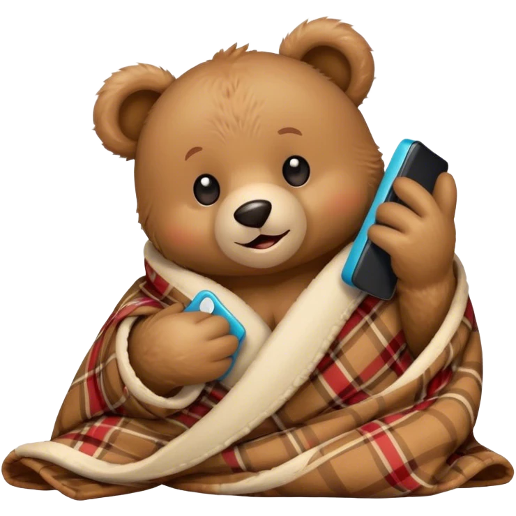 a Christmas teddy happy bear wrapped in a blanket talks on phone emoji