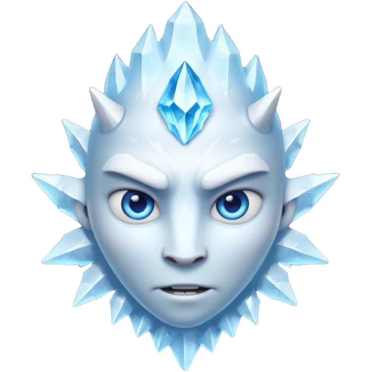 ice creature portrait, head and shoulders only, frozen crystal skin, glowing blue eyes, frost aura, sharp icy textures, fantasy winter vibe, 3D cartoon, mobile game icon style, clean background, no text, no watermark
 emoji