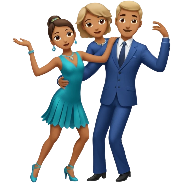 2 danseurs, une femme et un homme- la femme danse devant le mec, le mec est bcp plus grand qu'elle avec un gros nez- les bras de la femme sont autour du coup de l'homme  emoji