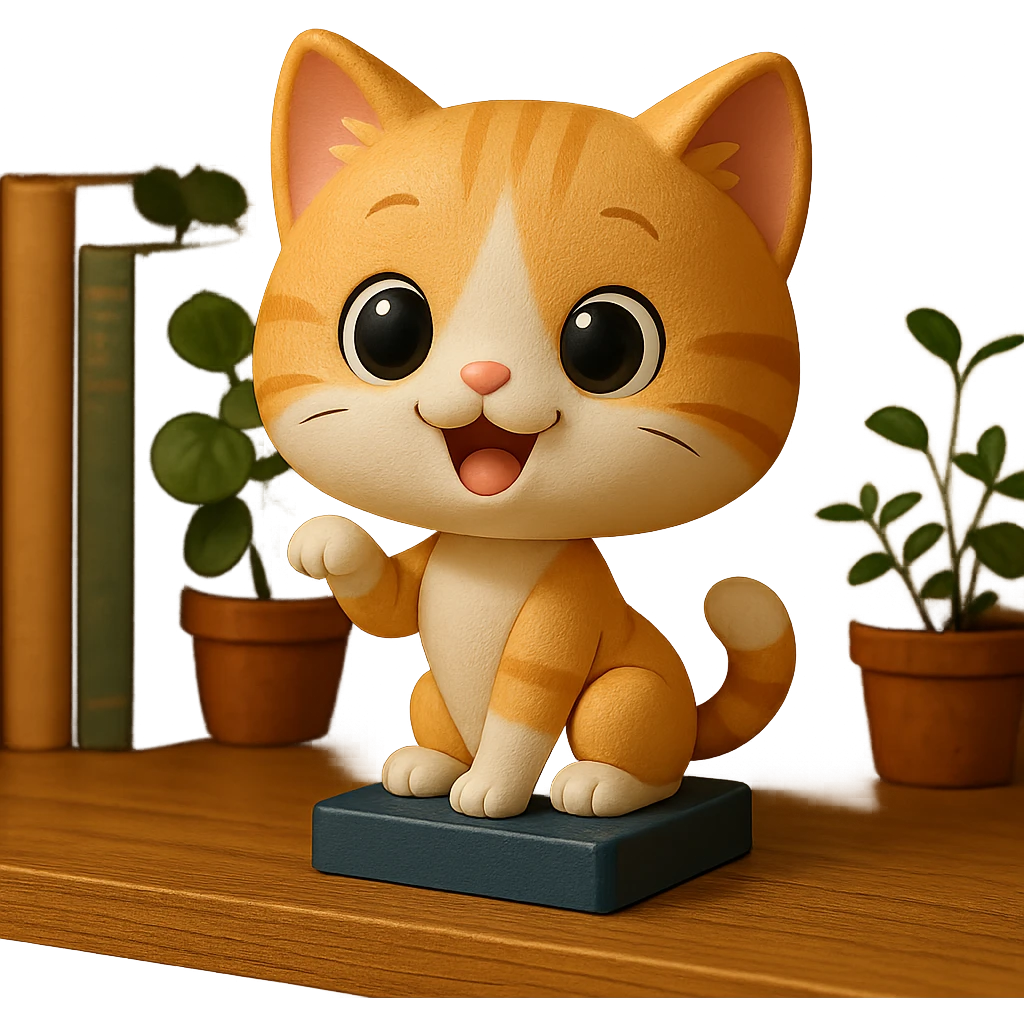 cute cat character, big head, playful pose emoji
