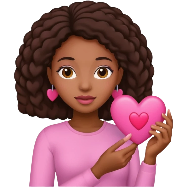 Black woman holding a Pink heart emoji