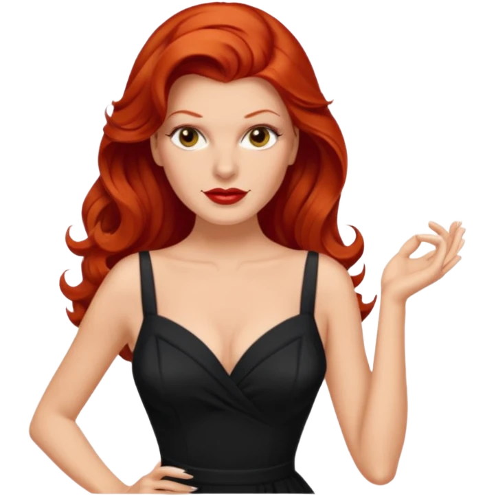 Rita Hayworth with long red hair, hazel eyes, black outfit emoji