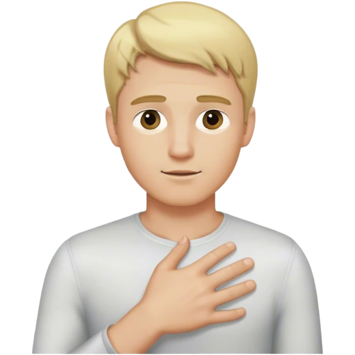 a blonde man put his one hand to the left of his chest emoji