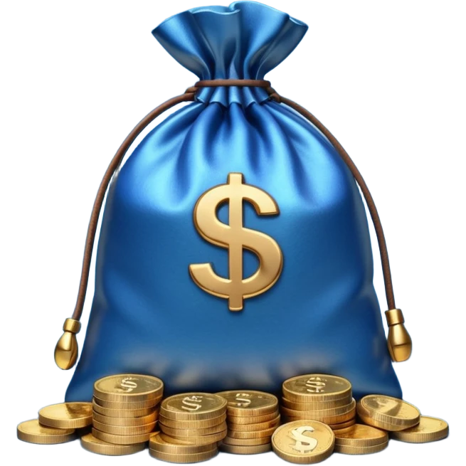 money bag on top of blue coins stack emoji