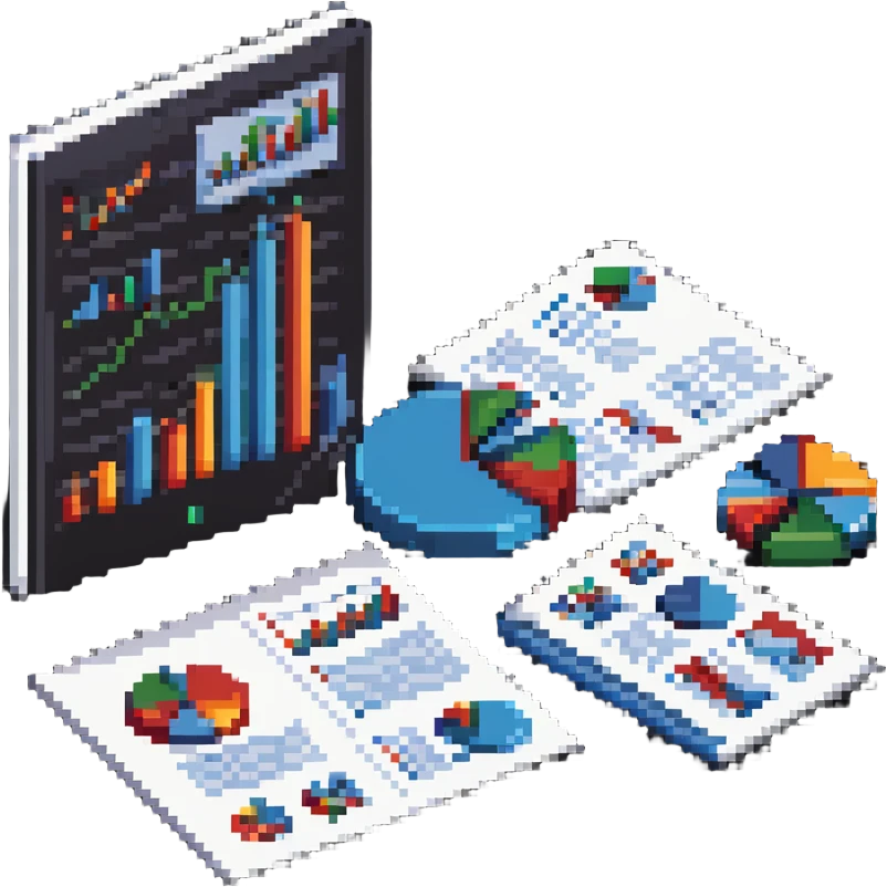 business research with documents and graphs emoji