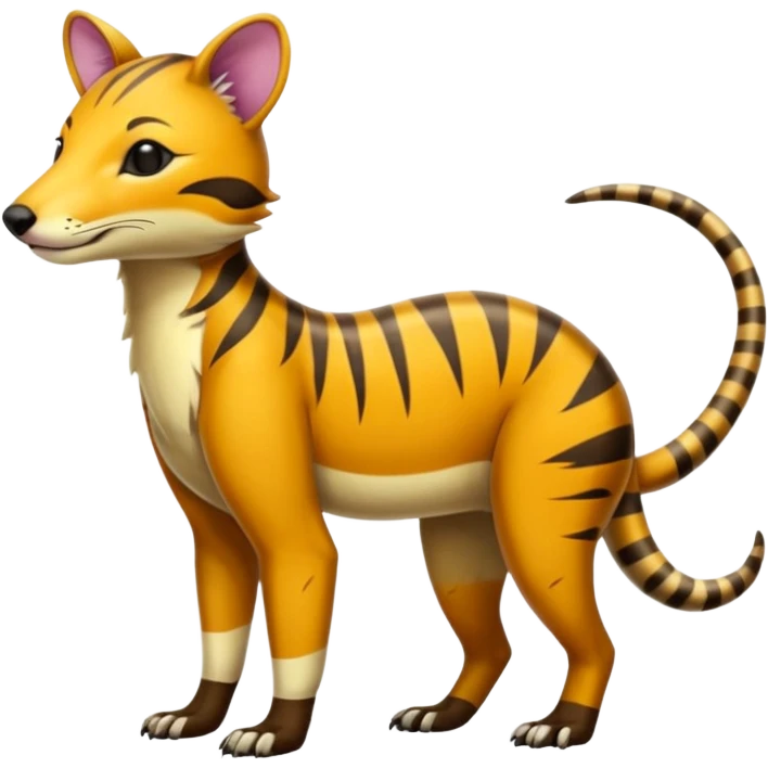 Colorful tropical exotic shiny beautiful fantasy-Thylacine-Vernid-Cacomistle-Oncilla-animal-Fakémon-hybrid-fursona (full body) emoji