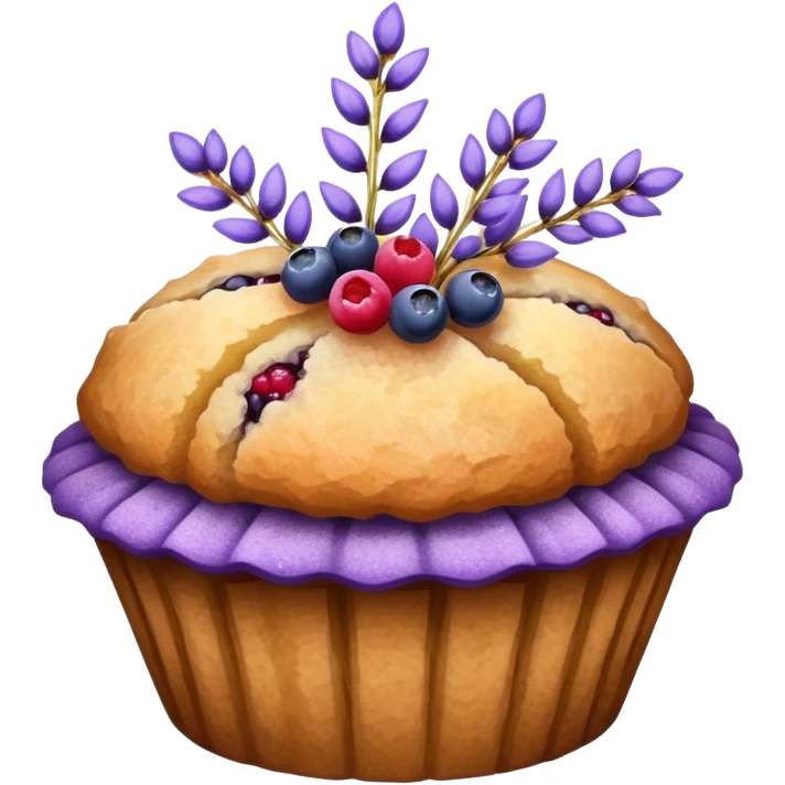 Lavender sprig flower muffin with berries and crystallized sugar emoji