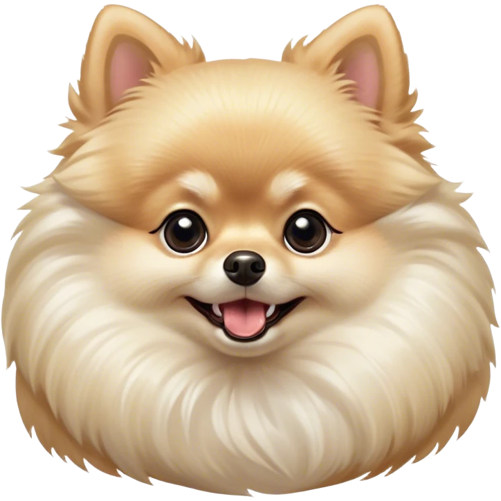 Cinematic Comical Cream Pomeranian Portrait Emoji, Head tilted dramatically with an exaggeratedly shocked or amused expression, featuring a glossy, fluffy cream Fur with a radiant sheen, wide, expressive dark eyes filled with playful disbelief, Simplified yet hilariously expressive features, highly detailed, glowing with a slightly sassy glow, high shine, dramatic yet playful, stylized with an air of cheeky mischief, bright and endearing, soft glowing outline, capturing the essence of a spirited and over-the-top companion, so meme-worthy it feels like it could side-eye its way into internet fame instantly! emoji
