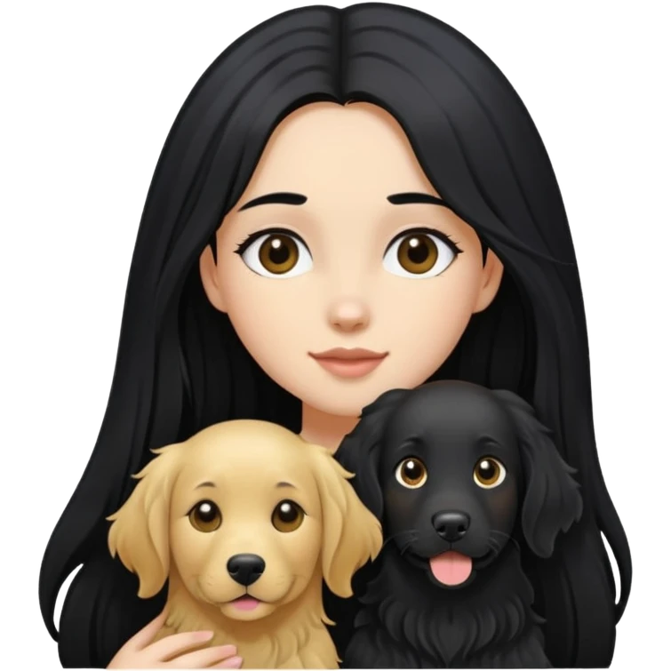 A girl with long black hair walking a black golden retriever emoji