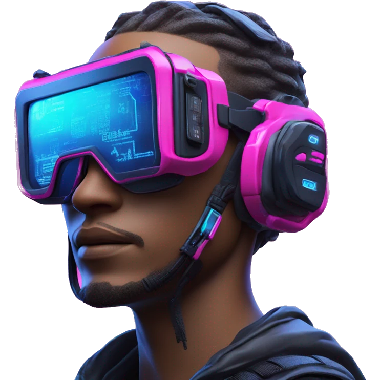 3D Emoji of a techwear Futuristic streetwear metaverse high tech clothes. Pink and Blue neon READY PLAYER ONE matrix Cyberpunk emoji