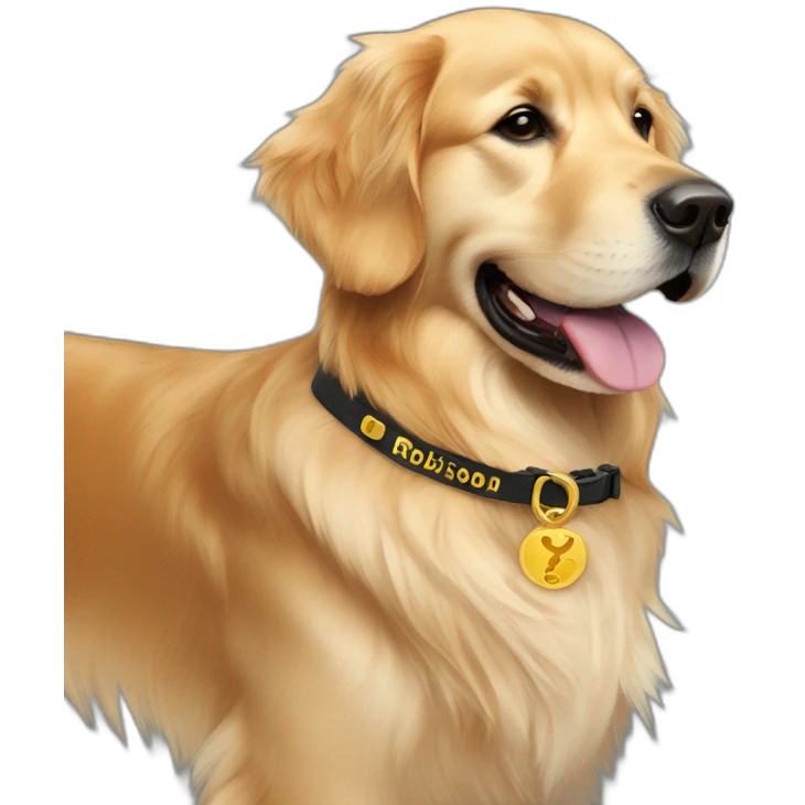 golden retriever collar with the inscription robinson emoji