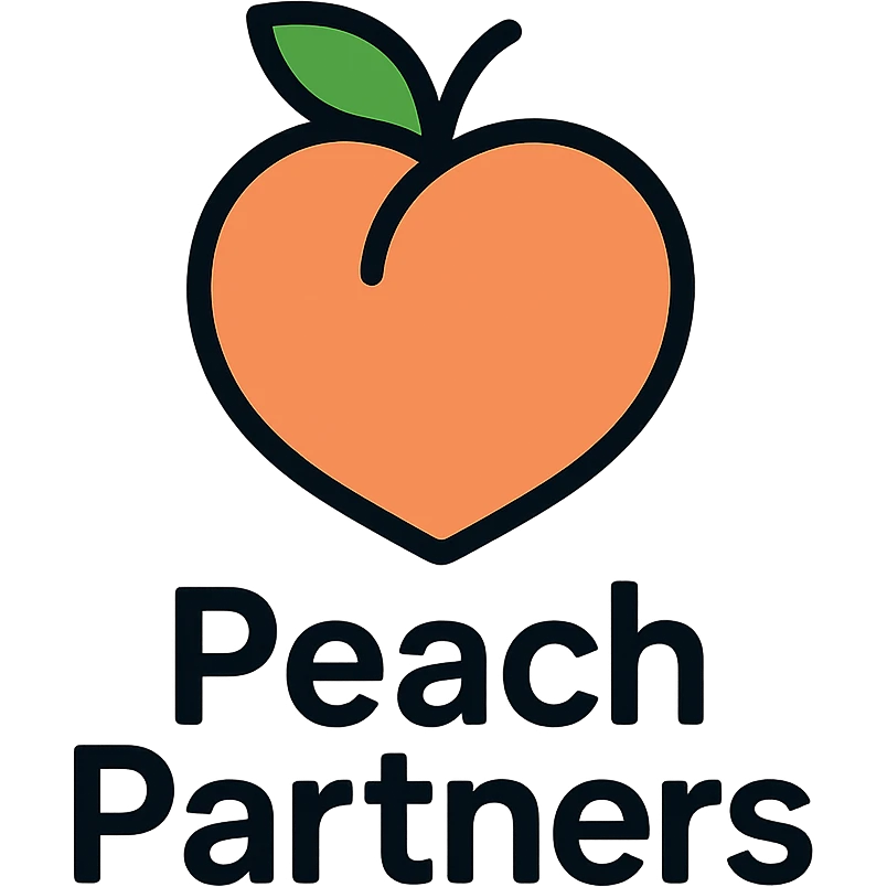 minimalist icon of a simple peach outline with clean text 'Peach Partners' emoji