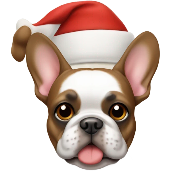 Frenchie brown and white wearing a Santa hat  emoji