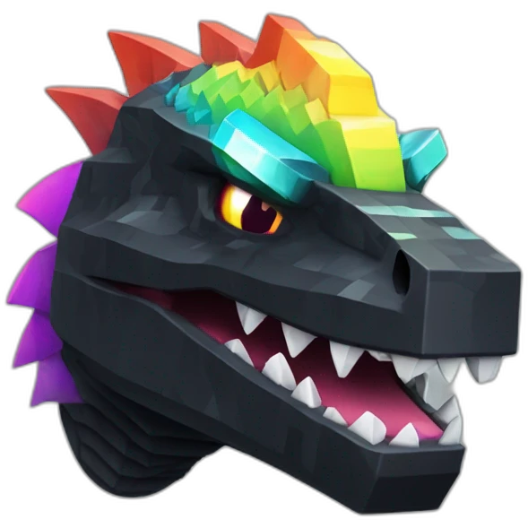 Minecraft Rainbow Black Godzilla Head With Diamond Horn emoji