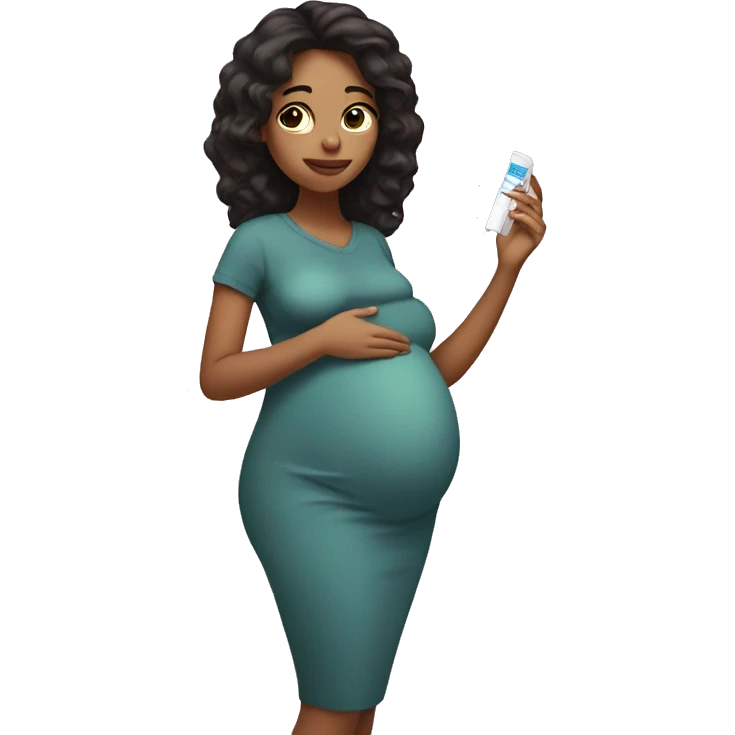 pregnant girl with dark hair holding pregnancy test in hand emoji