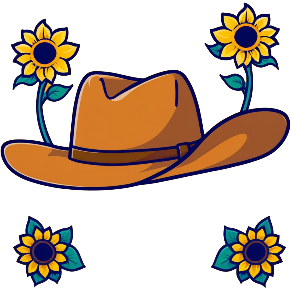Cowgirl hat with sunflowers, western style hat with yellow flowers emoji