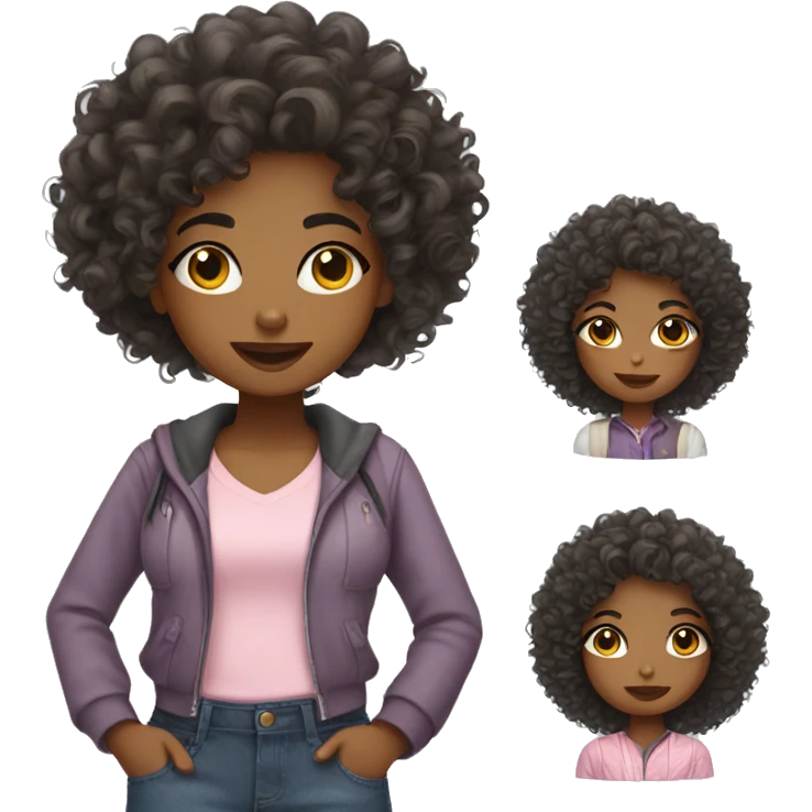 Curly hair girl with cute outfits  emoji