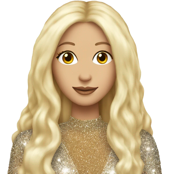 CHER in her long glittery hair outfit with blonde hair emoji
