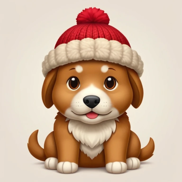 Perro tejonero marrón con gorro de lana rojo emoji