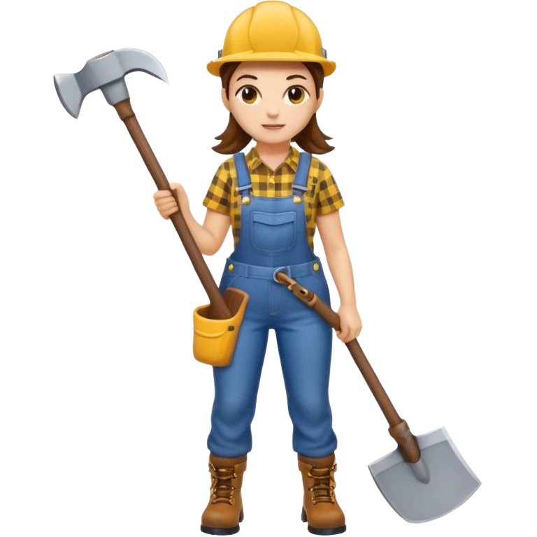 lumberjack woman holding axe yellow checked shirt and overall emoji