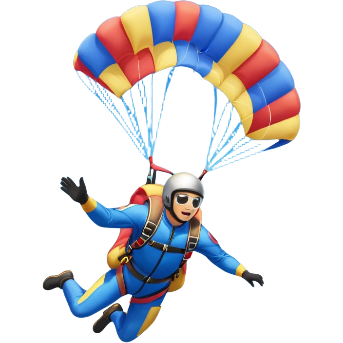 A skydiver free-falling through the clear sky, with a brightly colored parachute just about to open. The scene captures the thrill of the sport, with the vast expanse of the sky and distant ground below, emphasizing the excitement and adrenaline of parachuting emoji
