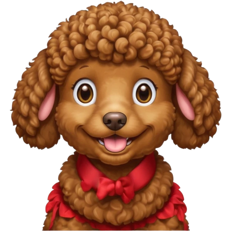 Head of a brown poodle, curly fur, smiling with closed mouth, no tongue showing
 emoji